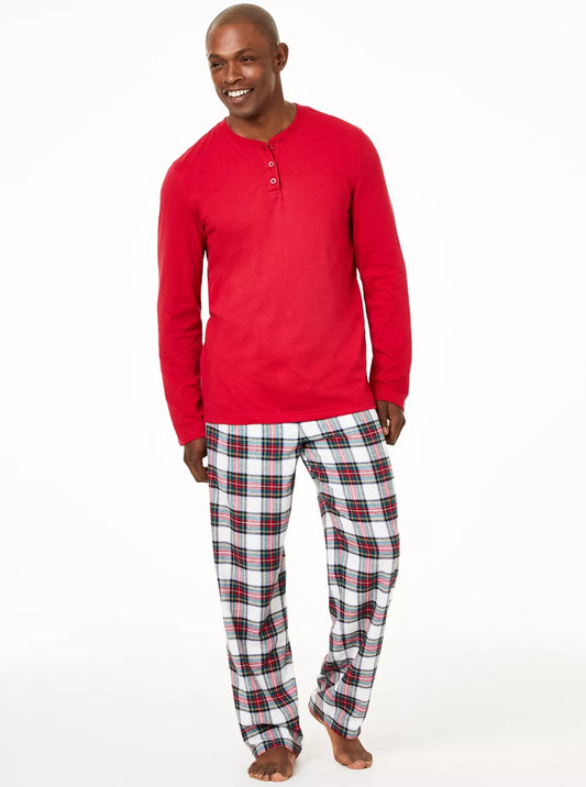 Men’s 2 Piece Red Christmas Stewart Plaid Pajama Set